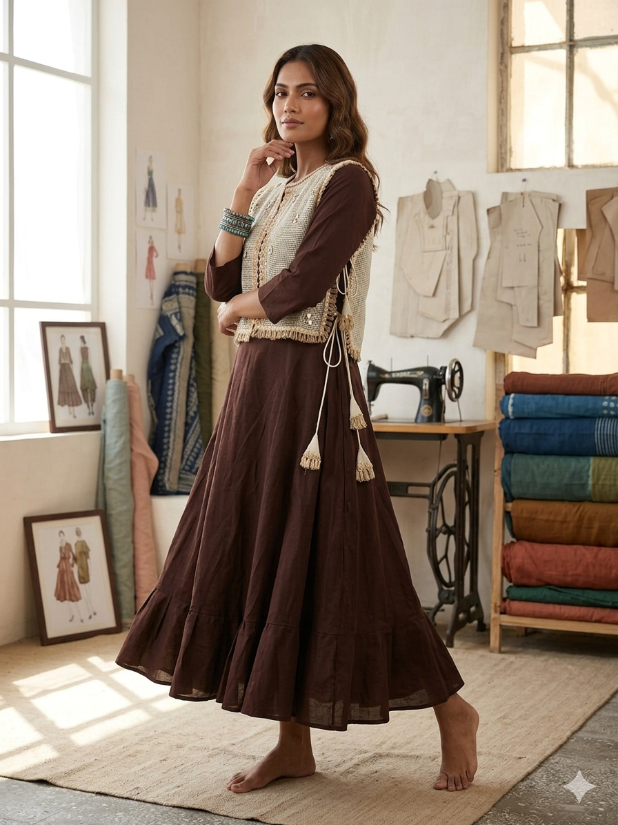Sienna Solace: Hand-Embroidered Wrap Skirt & Net Jacket Set