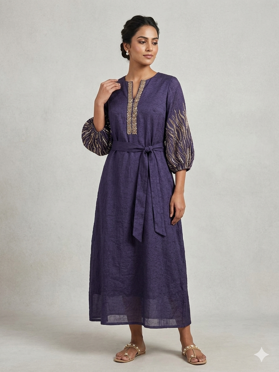 purple dress with tie up detailing